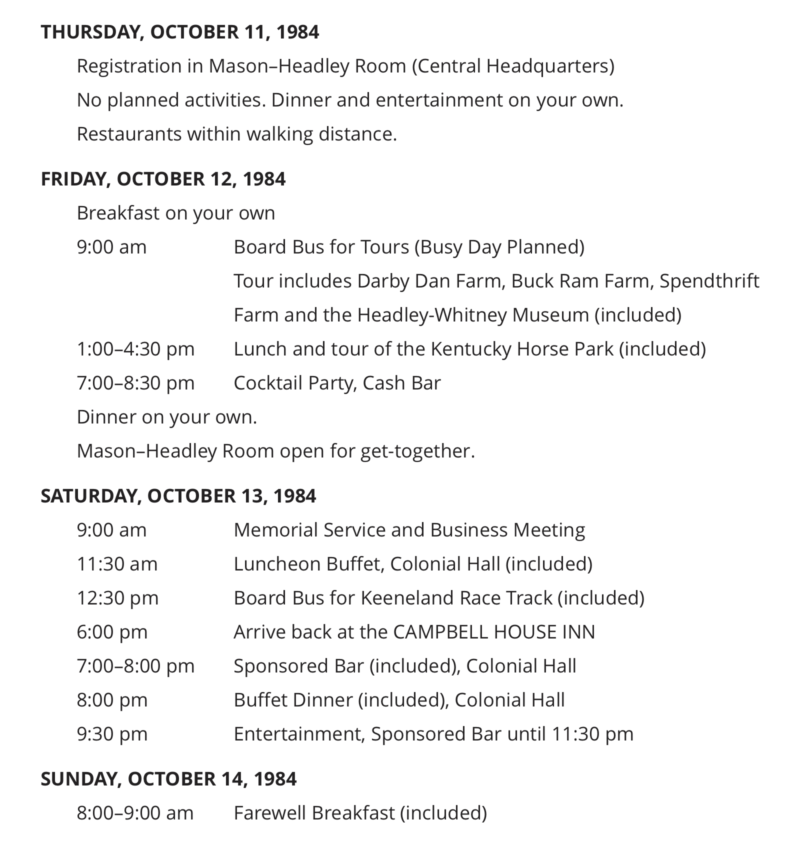 1984 Schedule of Event